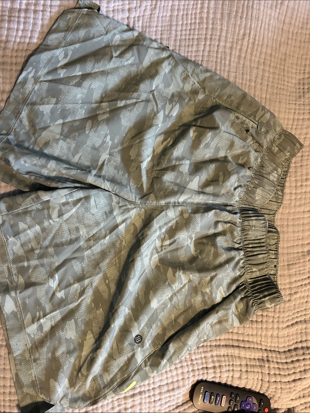 Men's Green Camo Athletic Shorts with Elastic Waist